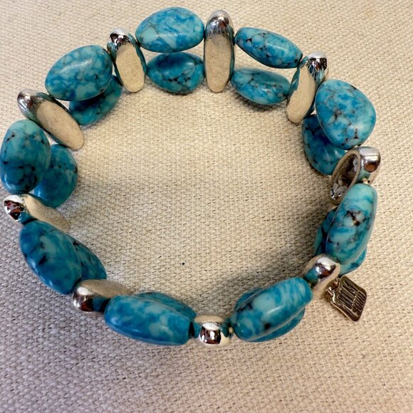 RLM Soho Turquoise Stone Stretch Bracelet Silver-Tone Robert Lee Morris - Picture 3 of 7